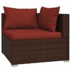 vidaXL Set muebles de jard&iacute;n 4 piezas y cojines rat&aacute;n sint&eacute;tico marr&oacute;n