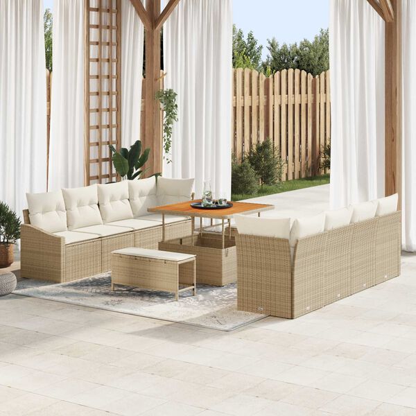 vidaXL Conjunto de sof&aacute; de jard&iacute;n con coj&iacute;n 11 pcs Beige Polirat&aacute;n