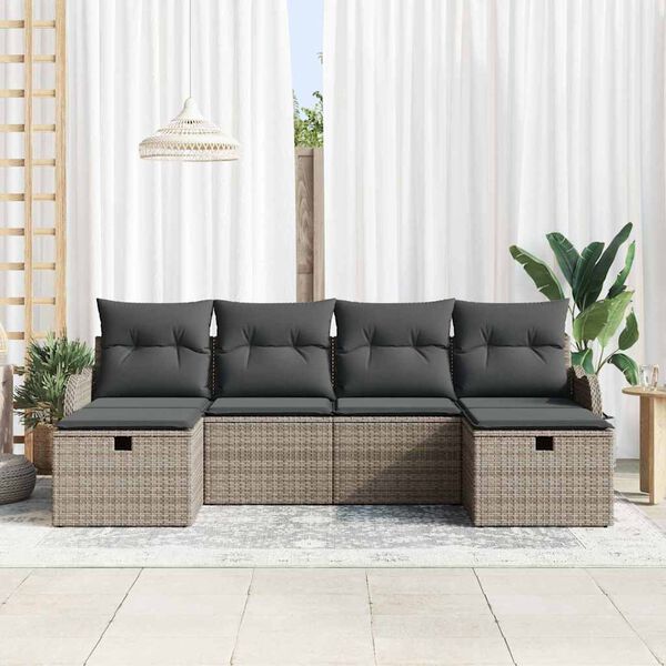 vidaXL Conjunto de sof&aacute; de jard&iacute;n con coj&iacute;n 6 pcs Gris Polirat&aacute;n