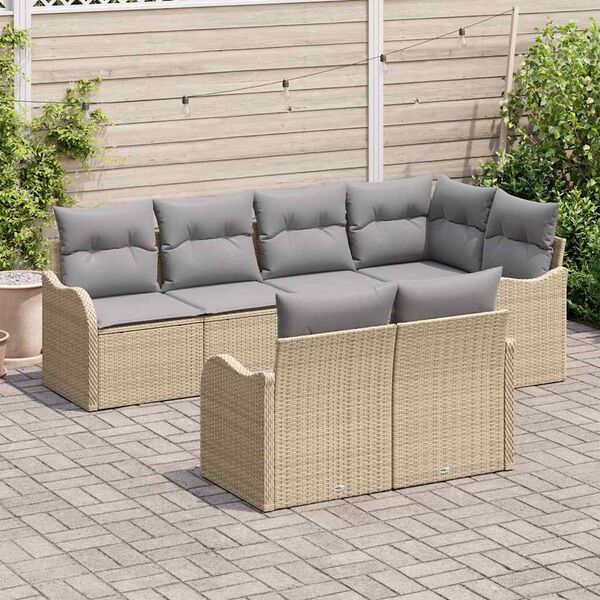 vidaXL Conjunto de sof&aacute; de jard&iacute;n con coj&iacute;n 7 pcs Beige Polirat&aacute;n