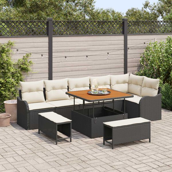 vidaXL Conjunto de sof&aacute;s de jard&iacute;n 9 pcs Negro rat&aacute;n sint&eacute;tico