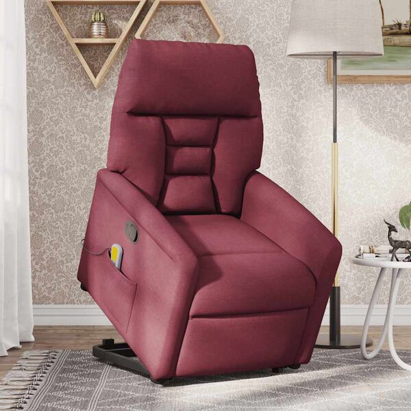 vidaXL Sill&oacute;n reclinable de masaje elevable tela rojo tinto