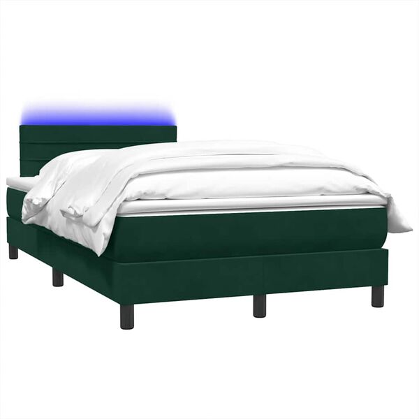 vidaXL Cama box spring con colch&oacute;n y LED terciopelo verde oscuro 120x210 cm