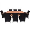 vidaXL Set comedor de jard&iacute;n 9 piezas y cojines rat&aacute;n sint&eacute;tico negro