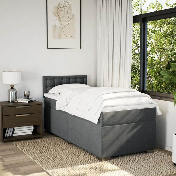 vidaXL Cama box spring con colch&oacute;n tela gris oscuro 100x200 cm
