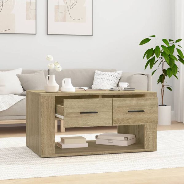 vidaXL Mesa de centro madera contrachapada roble Sonoma 80x50x40 cm