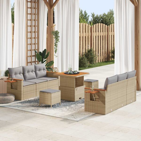 vidaXL Conjunto de sof&aacute;s de jard&iacute;n con coj&iacute;n 11 pcs Beige y Gris Claro