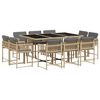 vidaXL Set comedor de jard&iacute;n 11 pzas con cojines rat&aacute;n sint&eacute;tico beige