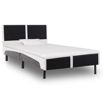 vidaXL Estructura de cama cuero sintético negro y blanco 90x200 cm