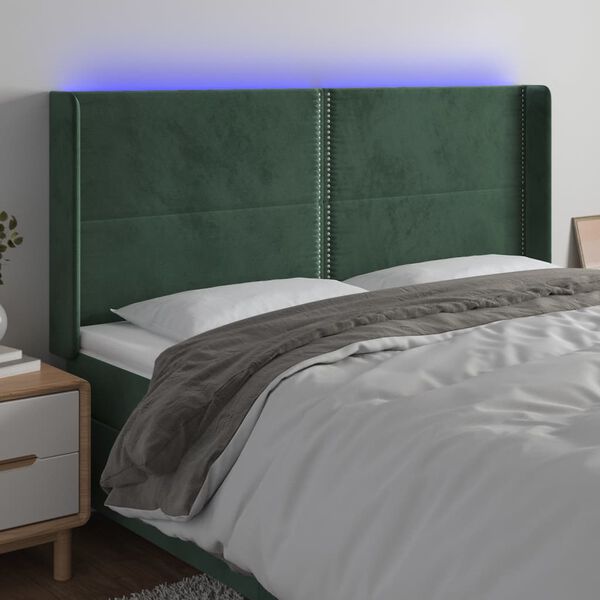 vidaXL Cabecero con LED de terciopelo verde oscuro 163x16x118/128 cm