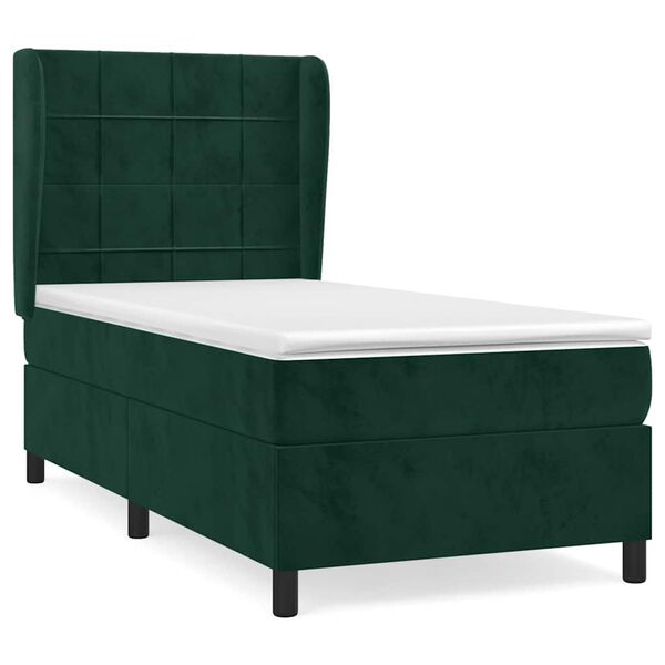 vidaXL Cama box spring con colch&oacute;n terciopelo verde oscuro 90x190 cm