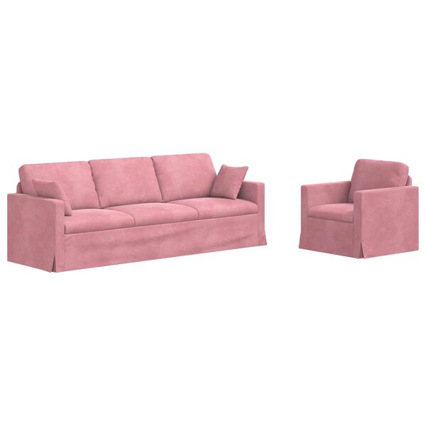 vidaXL Sof&aacute; 2 pcs Rosa 228 x 78 x 80 cm Terciopelo