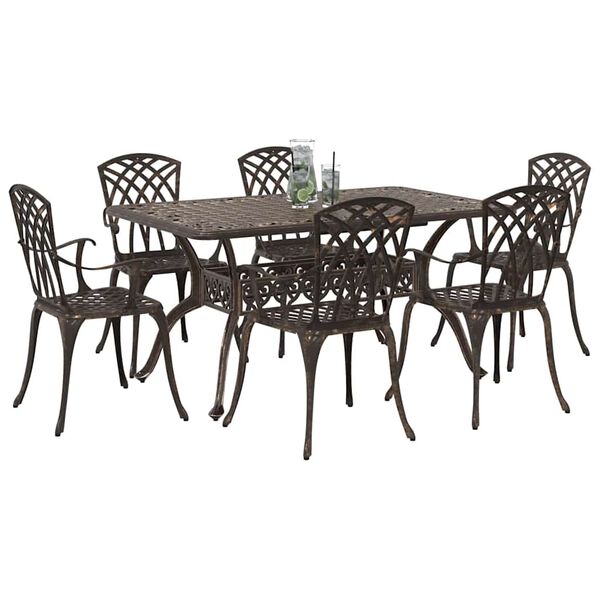 vidaXL Conjunto de Comedor de Jard&iacute;n 7 pcs Bronce Aluminio
