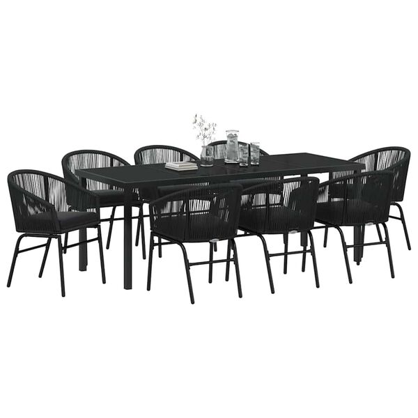 vidaXL Conjunto de Comedor de Jard&iacute;n 9 pcs Negro