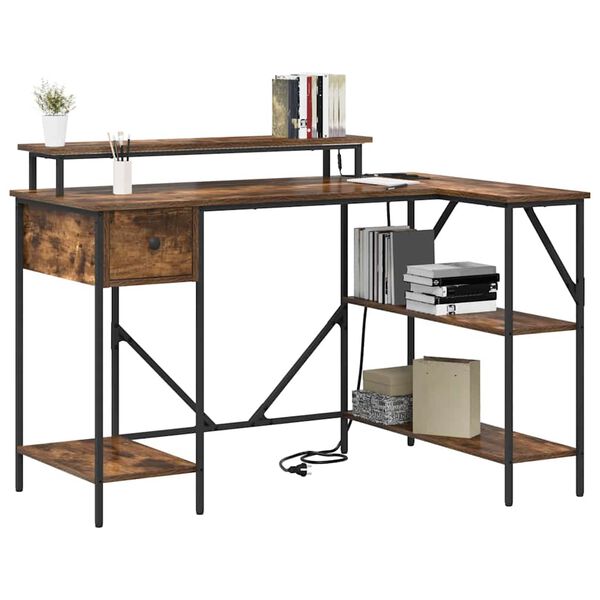 vidaXL Escritorio con caj&oacute;n Roble ahumado 120 x 79 x 86,5 cm