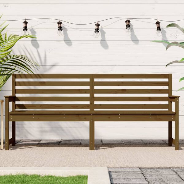 vidaXL Banco de jard&iacute;n madera maciza pino marr&oacute;n miel 203,5x48x91,5 cm