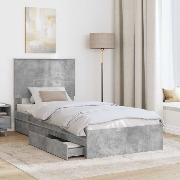 vidaXL Cama con almacenamiento con cabecera Gris Concreto 90 x 200 cm