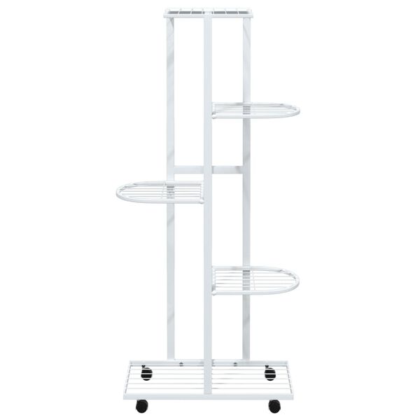 vidaXL Soporte para flores 5 alturas ruedas hierro blanco 44x23x100cm