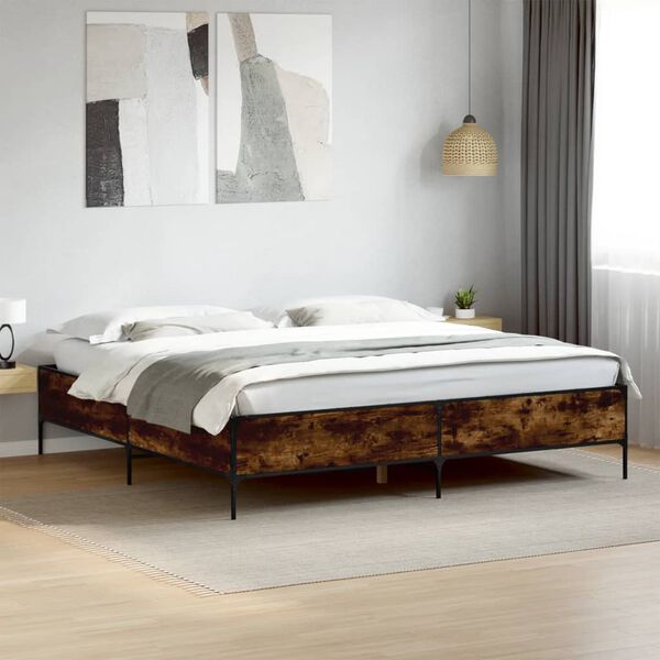 vidaXL Estructura cama madera ingenier&iacute;a metal roble ahumado 200x200cm