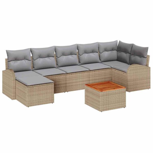 vidaXL Conjunto de sof&aacute;s de jard&iacute;n 8 pcs Beige rat&aacute;n sint&eacute;tico