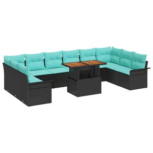 vidaXL Conjunto de sof&aacute;s de jard&iacute;n 11 pcs Negro y azul rat&aacute;n sint&eacute;tico