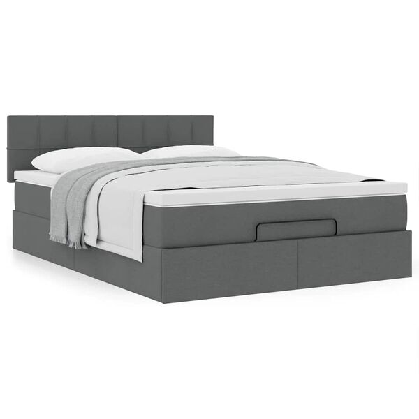 vidaXL Cama otomana con colch&oacute;n gris oscuro 140x190 cm tela