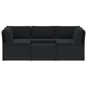 vidaXL Set de muebles de jard&iacute;n 4 pzas y cojines rat&aacute;n sint&eacute;tico negro
