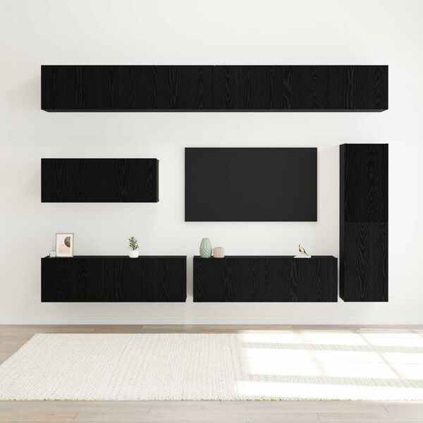 vidaXL Conjunto de mueble de TV 7 pcs Roble Negro Madera de ingenier&iacute;a