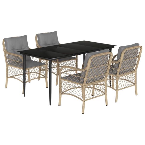 vidaXL Set comedor de jard&iacute;n 5 pzas con cojines rat&aacute;n sint&eacute;tico beige