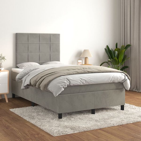 vidaXL Cama box spring con colch&oacute;n terciopelo gris claro 120x200 cm