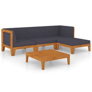vidaXL Juego muebles de jard&iacute;n y cojines 5 pzas madera maciza acacia