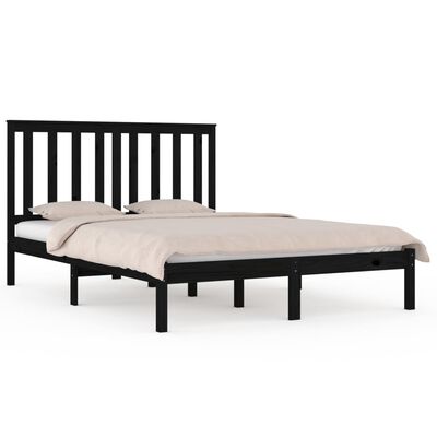 vidaXL Estructura de cama madera maciza de pino doble negra 135x190 cm