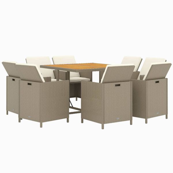 vidaXL Set comedor de jard&iacute;n 9 pzas con cojines rat&aacute;n sint&eacute;tico beige