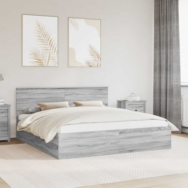 vidaXL Estructura de cama con cabecera Gris Sonoma 200 x 200 cm