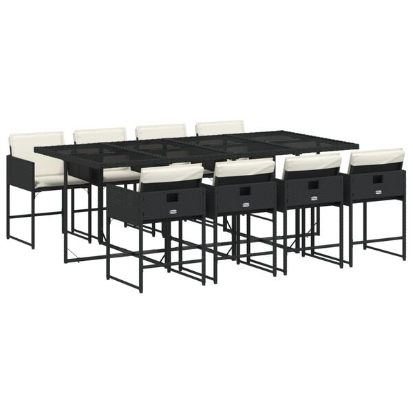 vidaXL Set de comedor de jard&iacute;n 9 pzas y cojines rat&aacute;n sint&eacute;tico negro