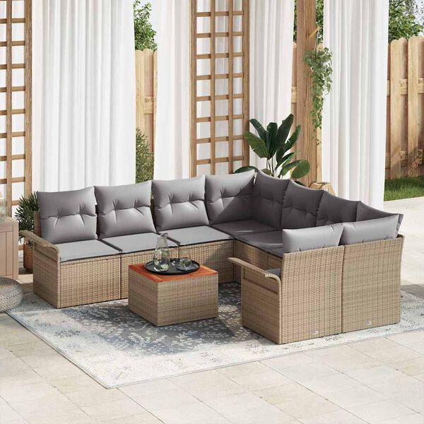 vidaXL Conjunto de sof&aacute;s de jard&iacute;n 9 pcs Beige y Gris Claro