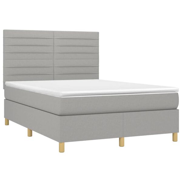 vidaXL Cama box spring colch&oacute;n y luces LED tela gris claro 140x190 cm