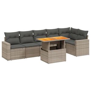 vidaXL Set de sof&aacute;s de jard&iacute;n 7 piezas con cojines rat&aacute;n PE gris