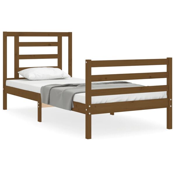 vidaXL Estructura cama con cabecero madera maciza marr&oacute;n miel 90x200cm