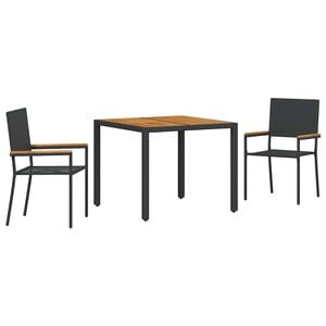 vidaXL Conjunto de Comedor de Jard&iacute;n 3 uds. Negro rat&aacute;n sint&eacute;tico