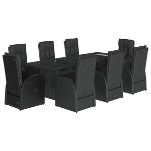 vidaXL Set de comedor de jard&iacute;n 9 pzas y cojines rat&aacute;n sint&eacute;tico negro