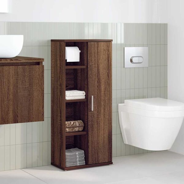 vidaXL Mueble de ba&ntilde;o con portarrollos roble marr&oacute;n 39x22x90 cm