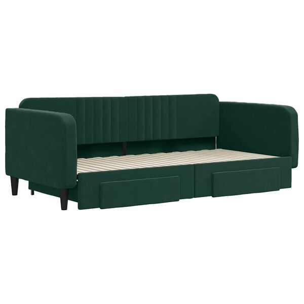 vidaXL Sof&aacute; cama nido con cajones terciopelo verde oscuro 100x200 cm