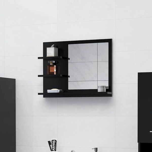 vidaXL Espejo de ba&ntilde;o madera contrachapada negro 60x10,5x45 cm