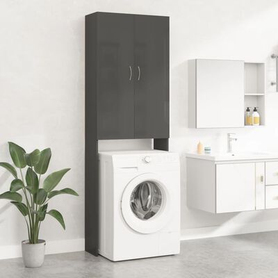 vidaXL Armario de lavadora alto brillo gris 64x25,5x190 cm