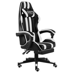 vidaXL Silla gaming con reposapi&eacute;s cuero sint&eacute;tico negro y blanco