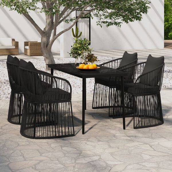 vidaXL Juego de comedor de jard&iacute;n 5 piezas con cojines negro