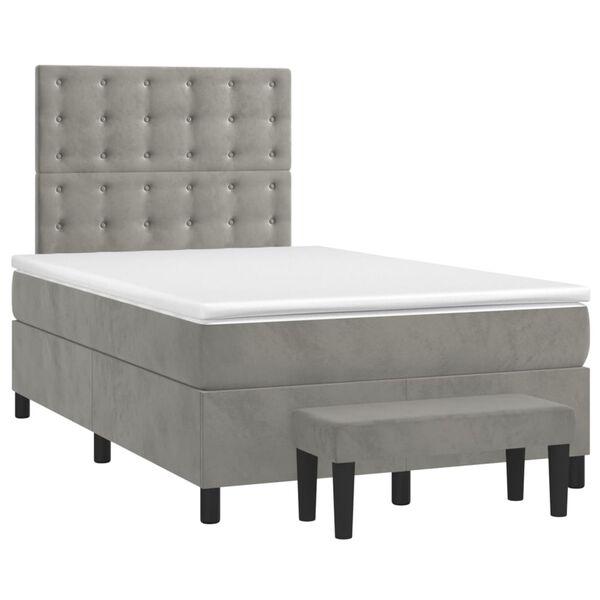 vidaXL Cama box spring con colch&oacute;n terciopelo gris claro 120x190 cm