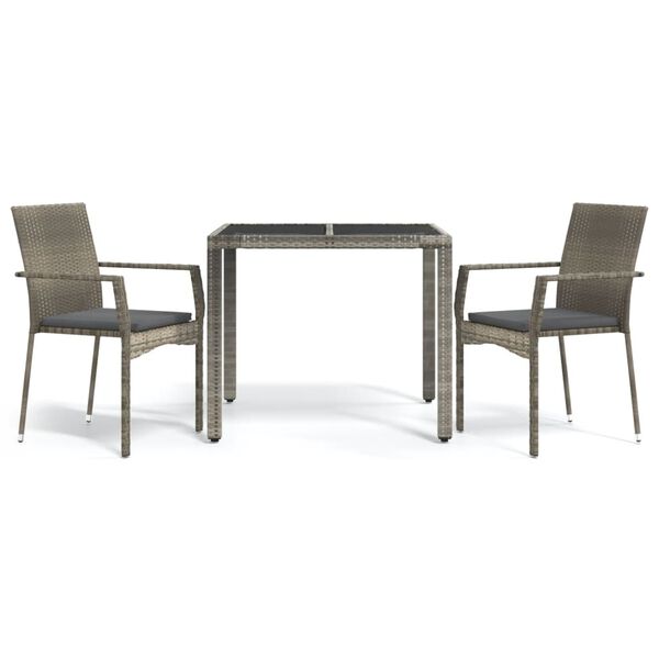 vidaXL Set comedor de jardín 3 piezas con cojines ratán sintético gris