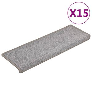 vidaXL Alfombrillas para escaleras 15 unidades 65x21x4 cm Gris claro Borde rectangular
